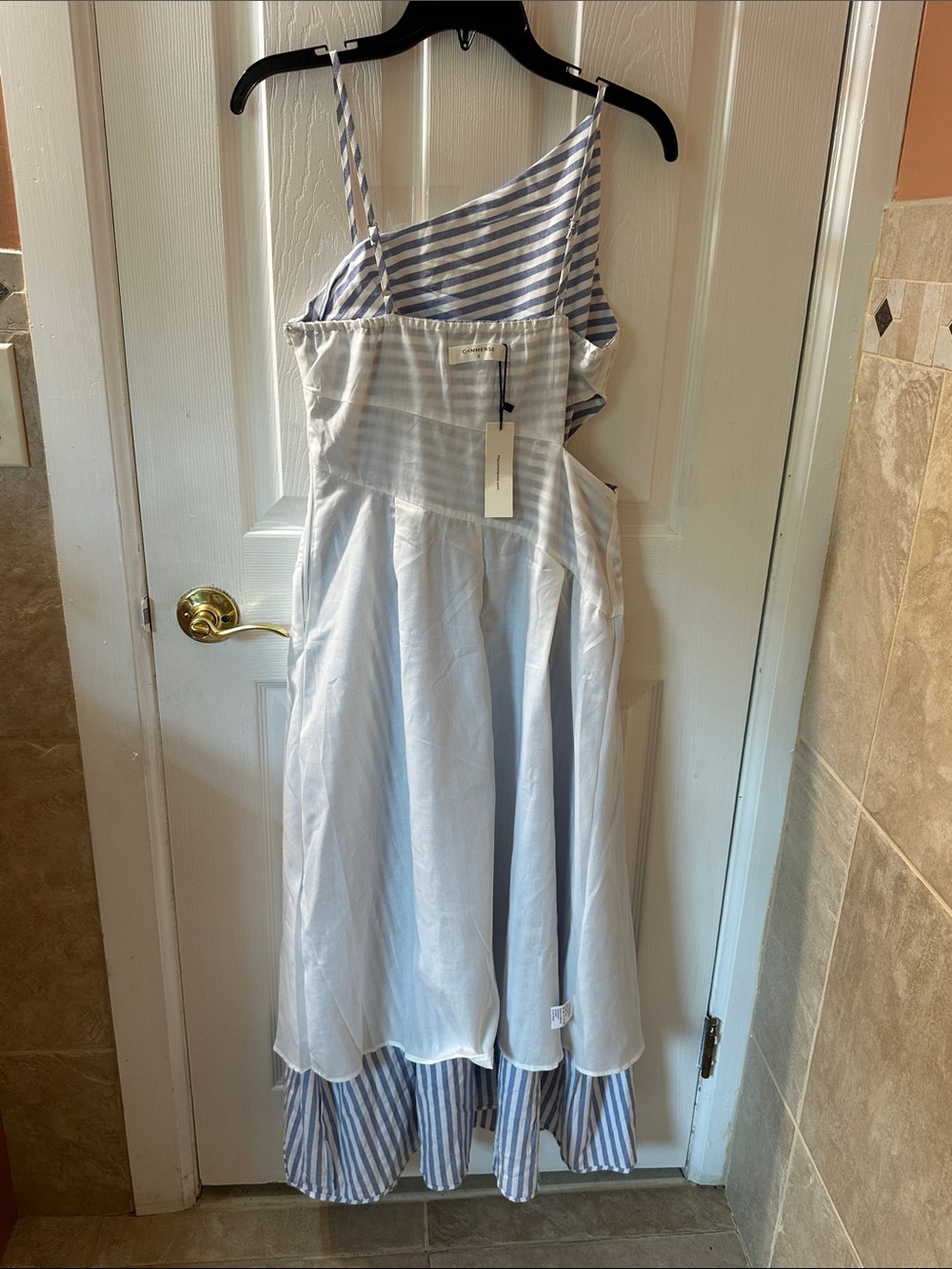 Commense Blue and White Striped One-Shoulder Maxi Dress Size S - Picture 9 of 15